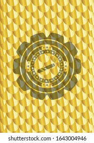 joint, cigarette icon inside gold shiny badge. Scales pattern. Vector Illustration. Detailed.