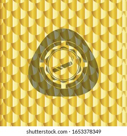 Gelenk-, Zigarettensymbol in goldenem Abzeichen oder Emblem. Skaliert Muster. Vektorillustration Illustration. Detaillierte Angaben.