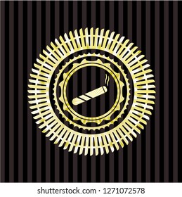 joint, cigarette icon inside golden badge or emblem