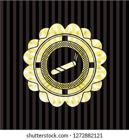 joint, cigarette icon inside golden badge or emblem