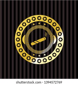 joint, cigarette icon inside golden badge or emblem