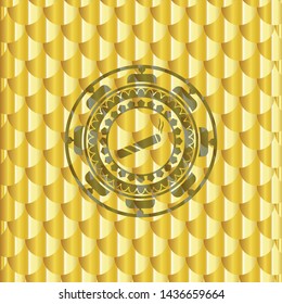 joint, cigarette icon inside golden emblem. Scales pattern. Vector Illustration. Detailed.