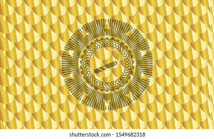 joint, cigarette icon inside golden emblem. Scales pattern. Vector Illustration. Detailed.