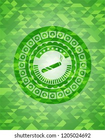 joint, cigarette icon inside green mosaic emblem
