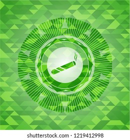 joint, cigarette icon inside green emblem with triangle mosaic background