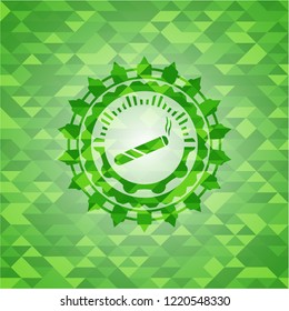 joint, cigarette icon inside green emblem with mosaic background