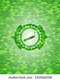 joint, cigarette icon inside green emblem with mosaic ecological style background