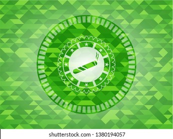 joint, cigarette icon inside green mosaic emblem