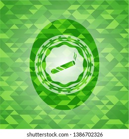 joint, cigarette icon inside green emblem with mosaic ecological style background