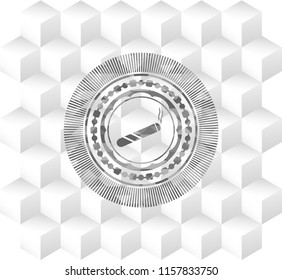 joint, cigarette icon inside grey emblem with cube white background