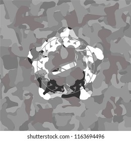 joint, cigarette icon inside grey camouflaged emblem