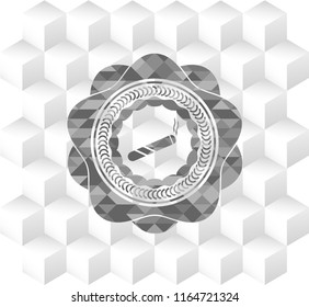 joint, cigarette icon inside grey emblem. Vintage with geometric cube white background
