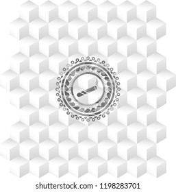 joint, cigarette icon inside grey icon or emblem with geometric cube white background
