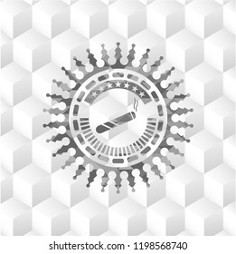 joint, cigarette icon inside grey badge with geometric cube white background
