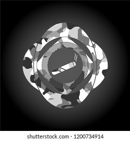 joint, cigarette icon inside grey camouflaged emblem