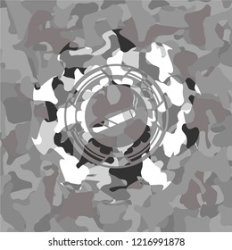 joint, cigarette icon inside grey camo emblem