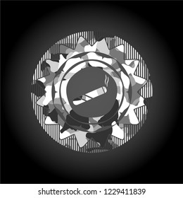 joint, cigarette icon inside grey camouflaged emblem