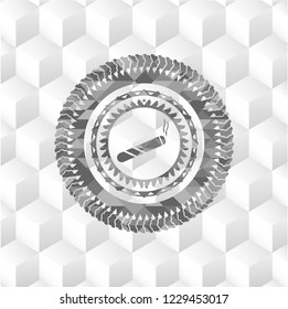 joint, cigarette icon inside grey badge with geometric cube white background