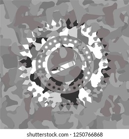joint, cigarette icon inside grey camouflage emblem