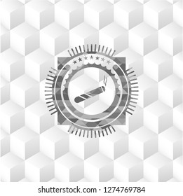 joint, cigarette icon inside grey emblem with geometric cube white background