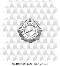 joint, cigarette icon inside grey badge with geometric cube white background