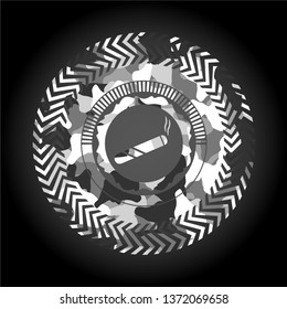 joint, cigarette icon inside grey camouflaged emblem