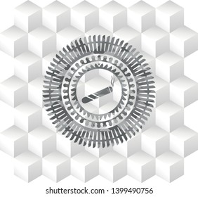 joint, cigarette icon inside grey emblem. Retro with geometric cube white background