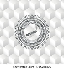 joint, cigarette icon inside grey emblem with cube white background