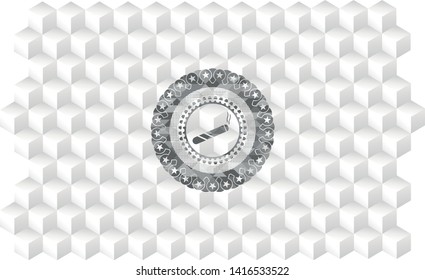 joint, cigarette icon inside grey icon or emblem with geometric cube white background