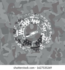 joint, cigarette icon inside grey camo emblem