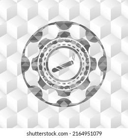 Zigarettensymbol in grauem Emblem. Retro mit geometrischem, würfelweißem Hintergrund. 