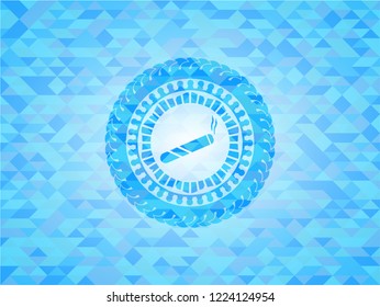 joint, cigarette icon inside light blue emblem with triangle mosaic background