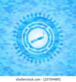 joint, cigarette icon inside light blue emblem with mosaic ecological style background
