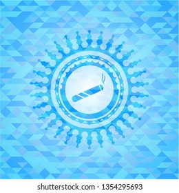 joint, cigarette icon inside light blue emblem with mosaic ecological style background