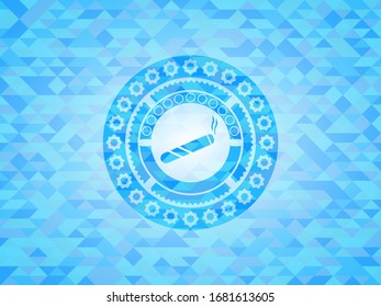 articulación, icono del cigarrillo dentro del emblema azul claro. Fondo de mosaico