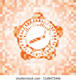 joint, cigarette icon inside orange mosaic emblem with background