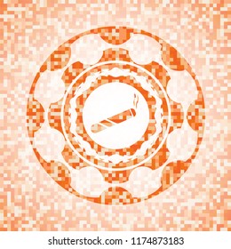 joint, cigarette icon inside orange mosaic emblem
