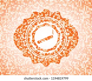 joint, cigarette icon inside orange tile background illustration. Square geometric mosaic seamless pattern with emblem inside.