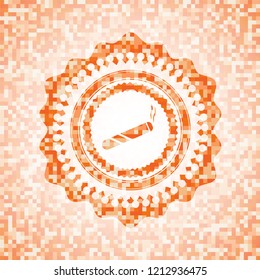 joint, cigarette icon inside orange mosaic emblem with background