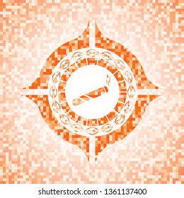 joint, cigarette icon inside orange tile background illustration. Square geometric mosaic seamless pattern with emblem inside.