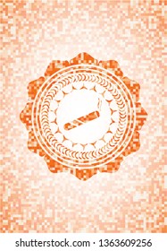 joint, cigarette icon inside orange tile background illustration. Square geometric mosaic seamless pattern with emblem inside.