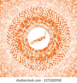 joint, cigarette icon inside orange mosaic emblem
