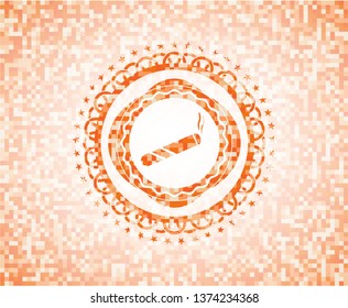 joint, cigarette icon inside orange mosaic emblem