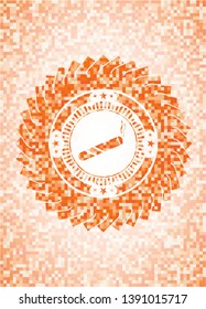 joint, cigarette icon inside orange tile background illustration. Square geometric mosaic seamless pattern with emblem inside.
