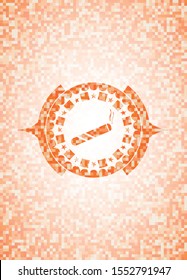 joint, cigarette icon inside orange tile background illustration. Square geometric mosaic seamless pattern with emblem inside.