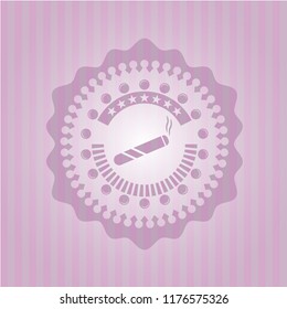 joint, cigarette icon inside pink emblem. Retro