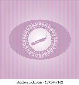 joint, cigarette icon inside pink emblem. Vintage.
