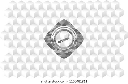 joint, cigarette icon inside realistic grey emblem with geometric cube white background