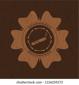 joint, cigarette icon inside realistic wooden emblem