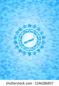 joint, cigarette icon inside realistic light blue emblem. Mosaic background
